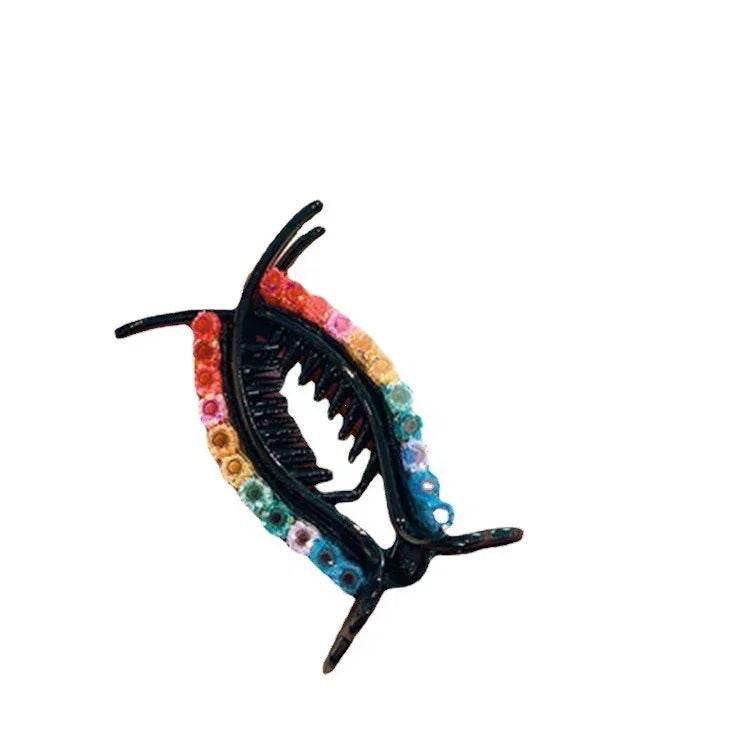 Black plastic hair clip with multicolored beads, colorful streetwear accessory