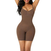 Brown seamless bodycon shapewear bodysuit with adjustable straps, snug fit