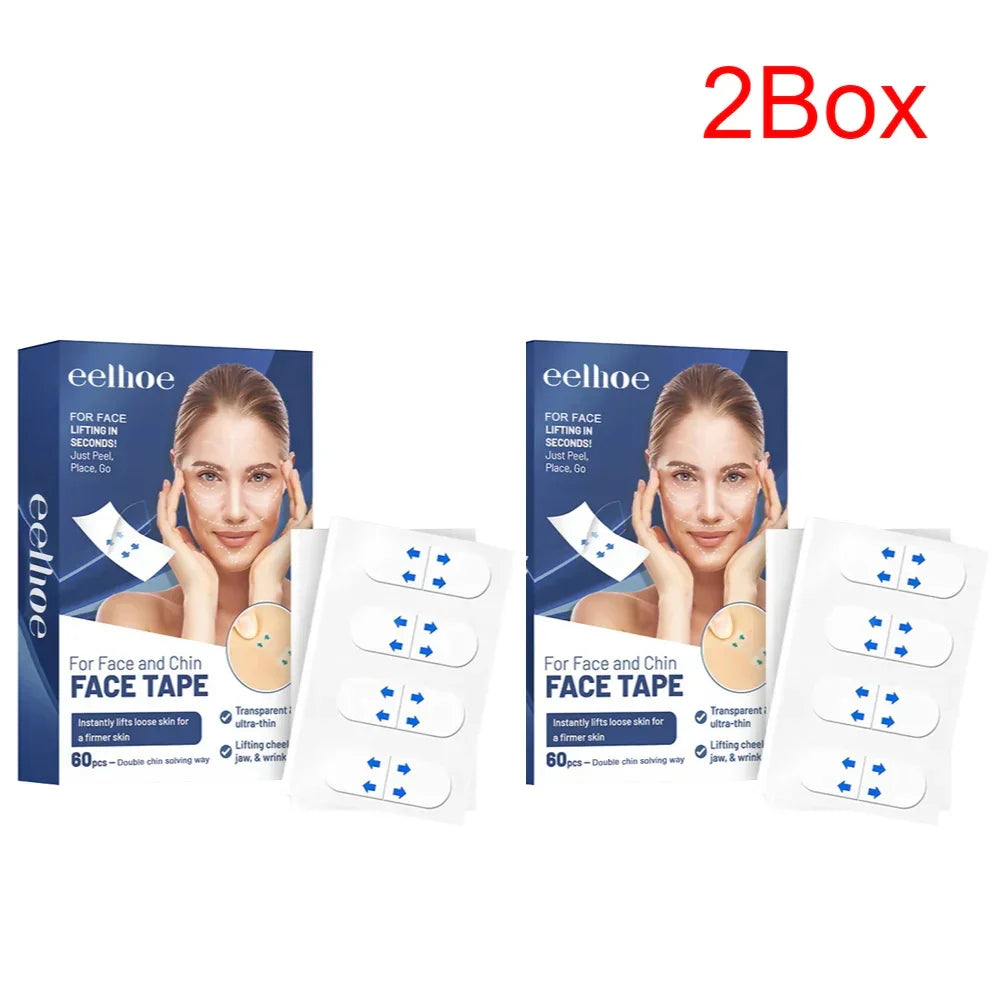 Face and chin lifting tape set, transparent adhesive strips for firming skin, 2 boxes