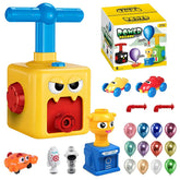 Colorful plastic balloon pump toy set with cartoon pump, cars, rockets, astronauts, and balloons