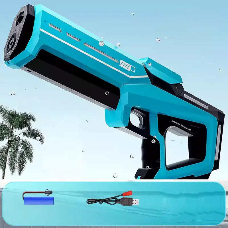 Futuristic blue and black tech gadget with sleek design, includes rechargeable battery and USB cable