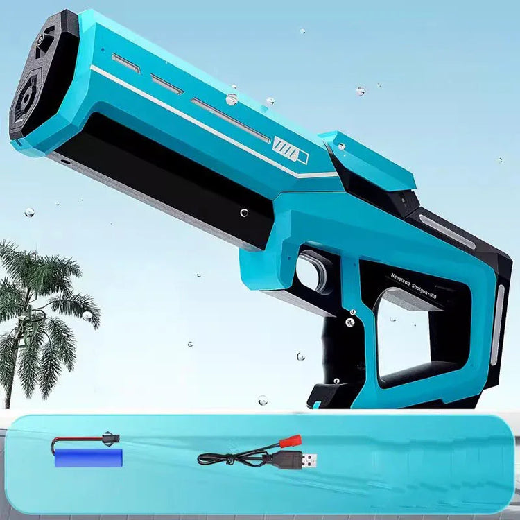 Futuristic blue and black tech gadget with sleek design, includes rechargeable battery and USB cable