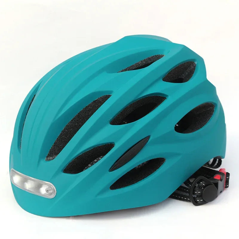 Turquoise ventilated bike helmet with lightweight matte finish and adjustable fit dial