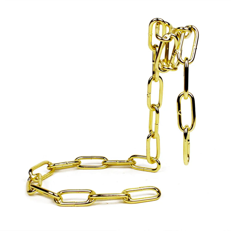 Shiny gold-tone chain necklace with large oval links, modern streetwear accessory style