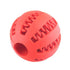 Red rubber ball with textured grooves and spikes, durable chew toy design.
