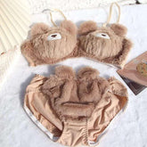 Cute brown fuzzy bear-themed lingerie set with plush material and playful design