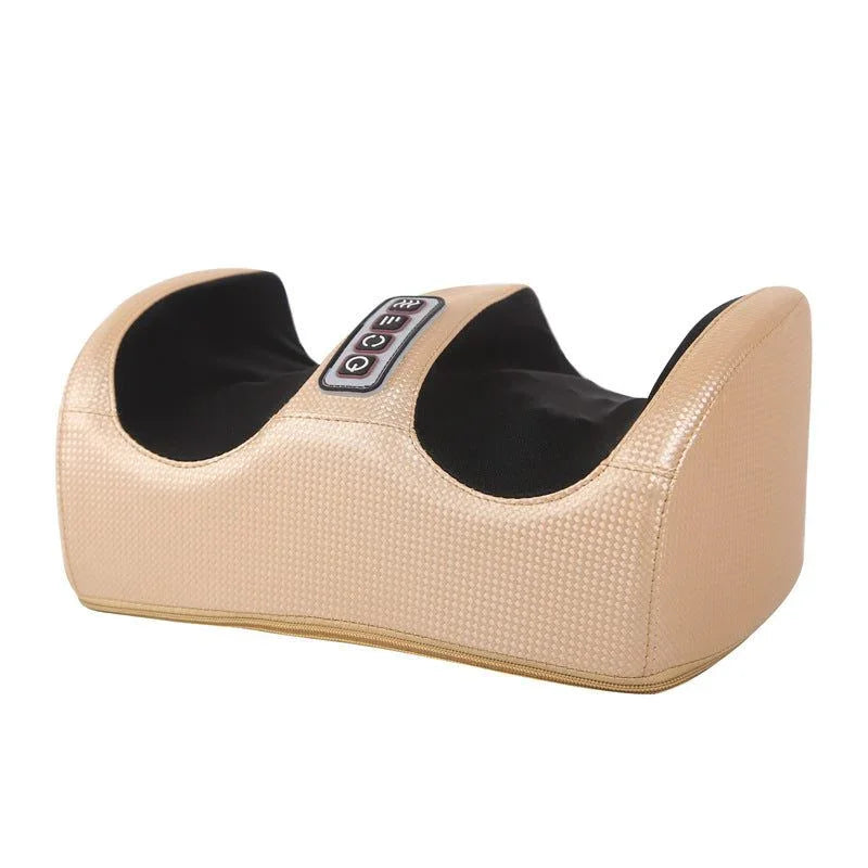 Beige textured foot massager with black interior and control buttons, modern design