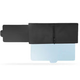 Black rectangular tech accessory pouch with zipper and light blue transparent panel