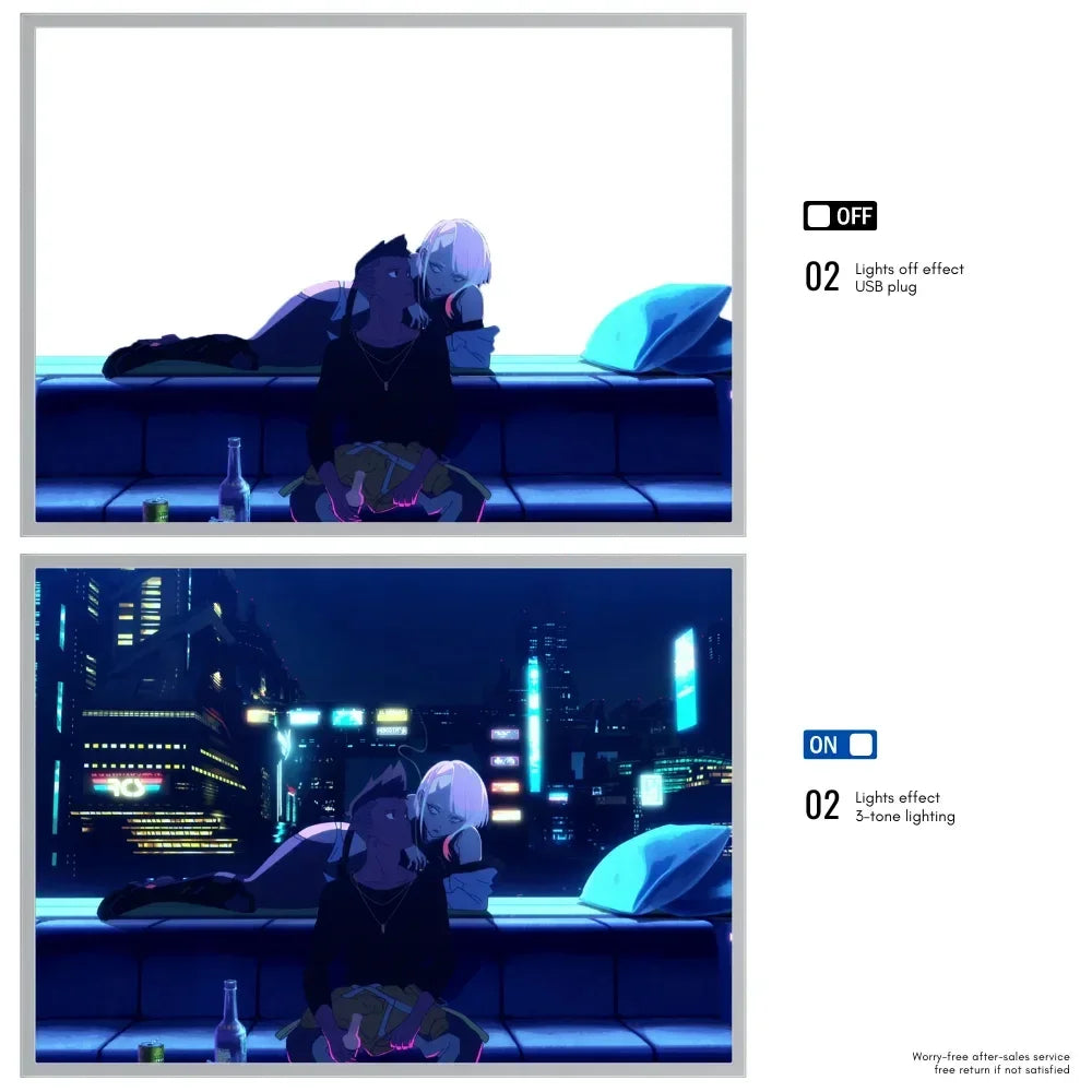 Futuristic streetwear couple sitting on urban rooftop at night, casual relaxed fit, dark colors.