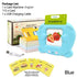 Blue electronic flash card reader with colorful vocabulary cards for kids, USB cable included.