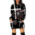 Black oversized hoodie dress with white crosses and skull spiderweb pattern, long sleeves