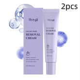 Lavender facial hair removal cream tube and box with bubble accents, suitable for sensitive skin, 2 pieces
