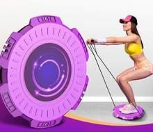 Woman in yellow crop top and shorts using futuristic pink resistance exercise equipment