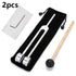 Silver tuning fork set with mallet, hex key, cleaning cloth, and black pouch