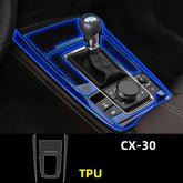 Car center console cover for CX-30, TPU material with blue accent, close fit design