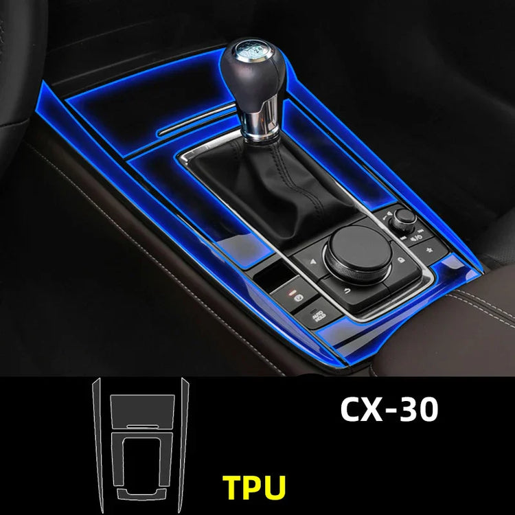 Car center console cover for CX-30, TPU material with blue accent, close fit design