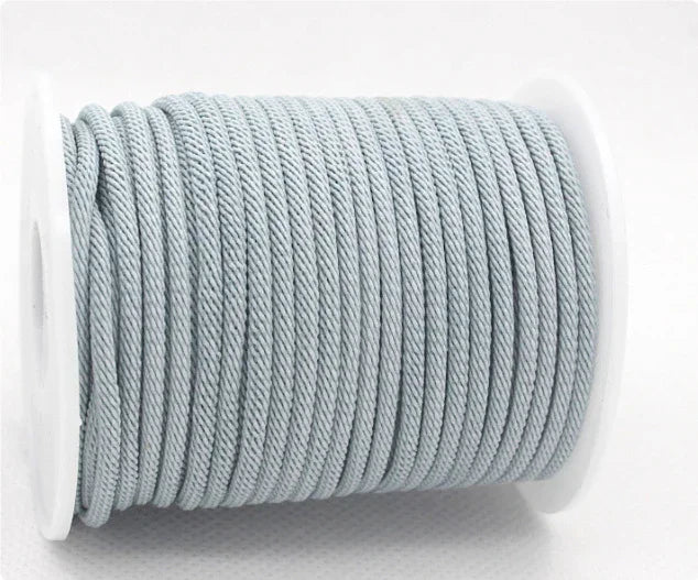 Light grey cotton rope cord spool, twisted, for clothing and accessories, close fit texture