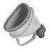 Gray plastic funnel with ergonomic handle and flexible silicone rim, isolated on white background