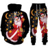 Festive black hoodie and joggers set with colorful Santa Claus, star, and moon print, relaxed fit.