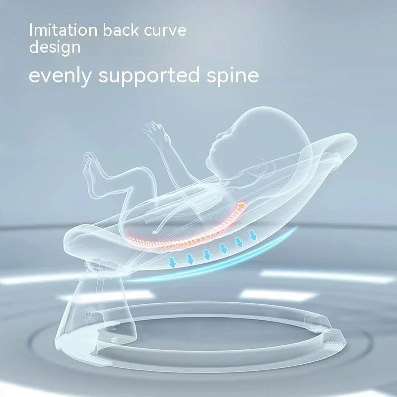 Futuristic translucent baby lounger with ergonomic curved back support for spine alignment