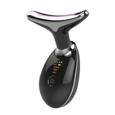 Black handheld facial massager with LED display, ergonomic curved metal head