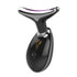 Black handheld facial massager with LED display, ergonomic curved metal head