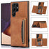 Brown leather wallet phone case with card slots, slim fit design, multiple views