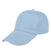 Light blue cotton baseball cap with curved brim and classic six-panel design