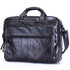 Black leather messenger bag with top handles, front zipper pocket, and shoulder strap