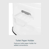 White plastic toilet paper holder attached to a sleek bathroom fixture