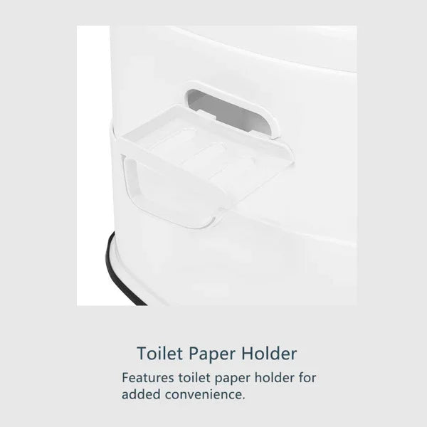 White plastic toilet paper holder attached to a sleek bathroom fixture