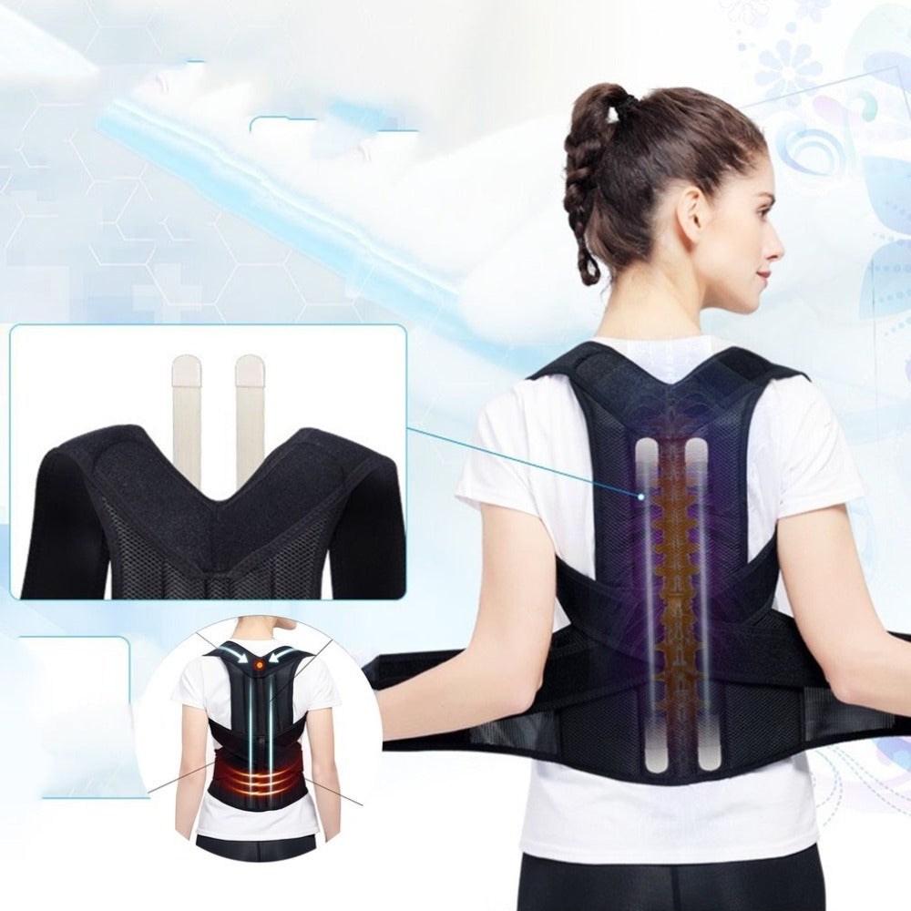 Woman wearing black Spine Bending Posture Corrector with titanium keel and breathable fabric designed for back pain and scoliosis relief