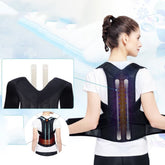 Woman wearing black Spine Bending Posture Corrector with titanium keel and breathable fabric designed for back pain and scoliosis relief
