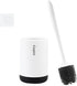 White modern silicone toilet brush with black bristles and matching holder