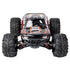 Black and red RC truck with oversized treaded tires and sporty off-road design