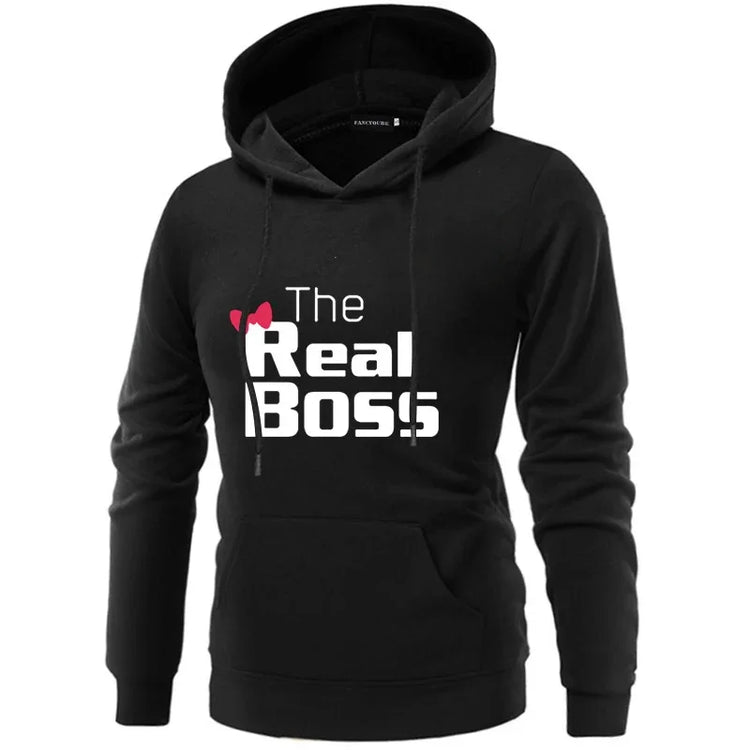 Black cotton hoodie with &
