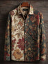 Long sleeve shirt with floral pattern, mixed beige and dark green, relaxed fit, textured fabric