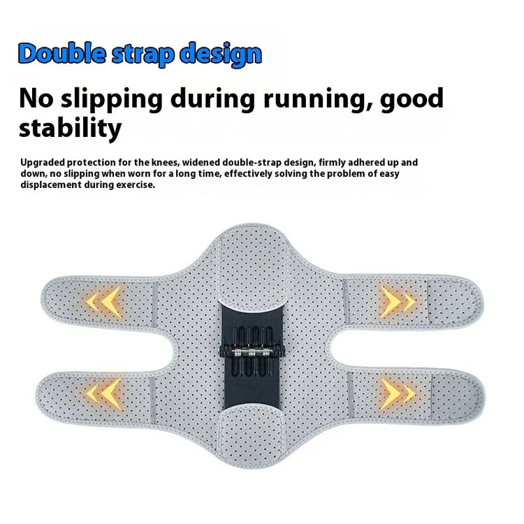 Gray perforated knee support strap with double-strap design for stability and comfort