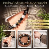 Black obsidian, picasso jasper, and lava rock handcrafted natural stone bracelet for men offering grounding protection and boosting confidence