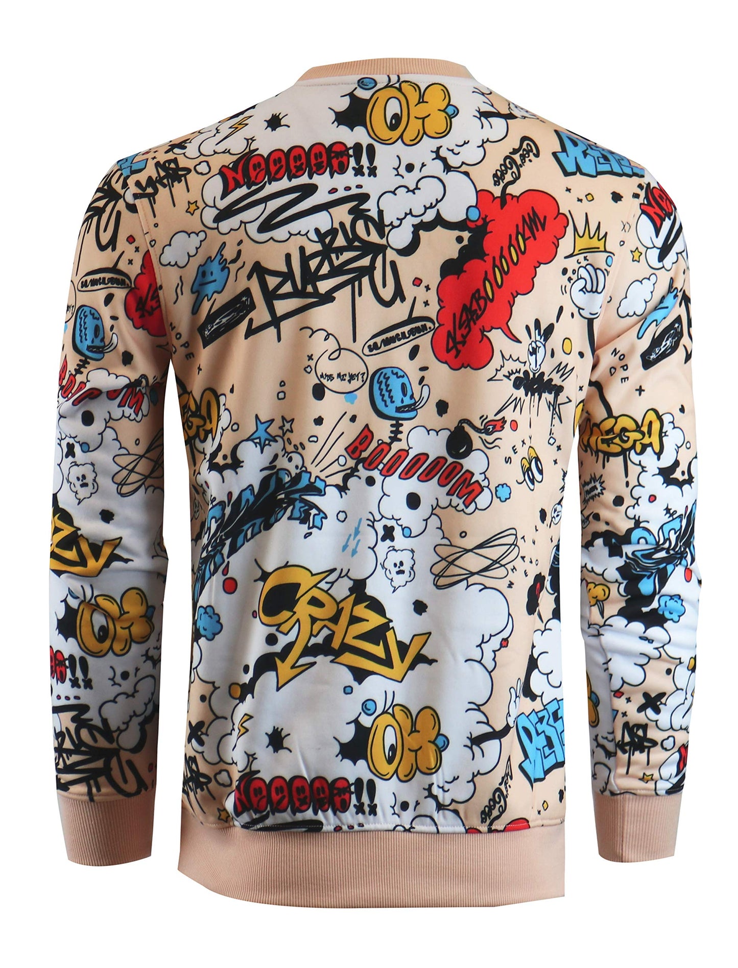 SCREENSHOT-F11025 Mens Urban Hip Hop Fleece Pullover - Crazy Writing Cartoon Animatin Applique Crew Neack Streetwear Sweatshirt-Multi-3XLarge
