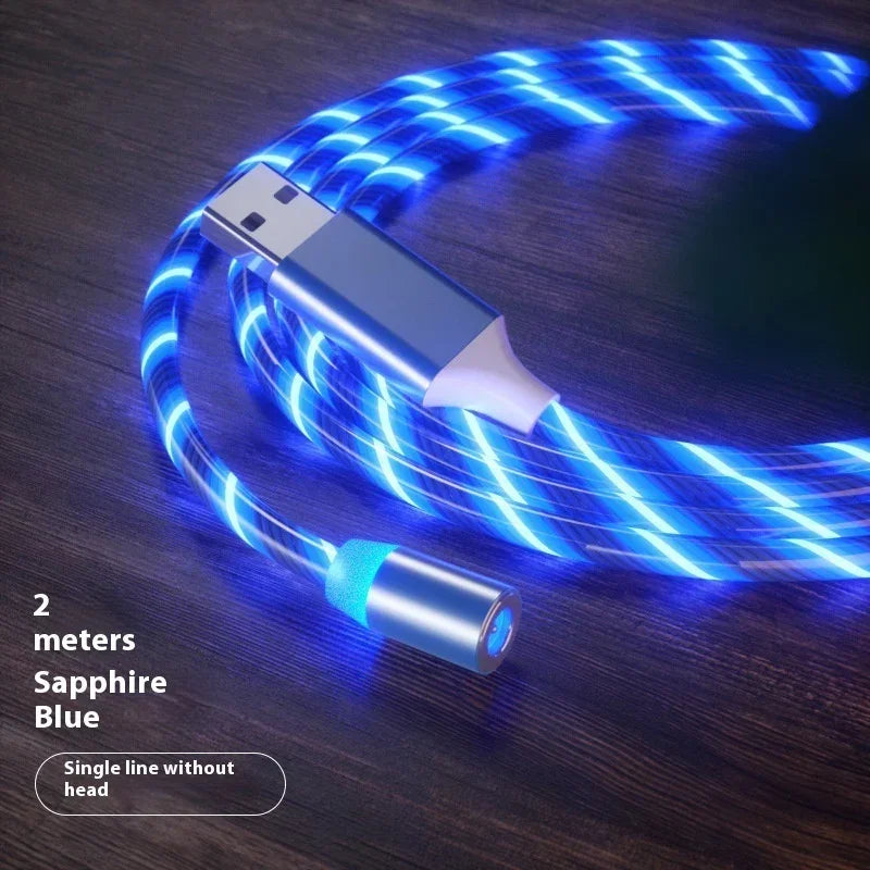 Sapphire blue USB charging cable, 2 meters, glowing LED light, flexible material