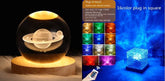 Color-changing acrylic night lights, one with 3D Saturn design, one square plug-in, remote control