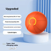 Orange tech ball with LED lights, food-grade chewable material, and USB-C charging cable