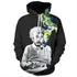 Black graphic hoodie with colorful galaxy print and artistic smoking figure on front, relaxed fit