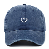 Blue retro small love embroidered cotton peaked cap with dome crown and adjustable size