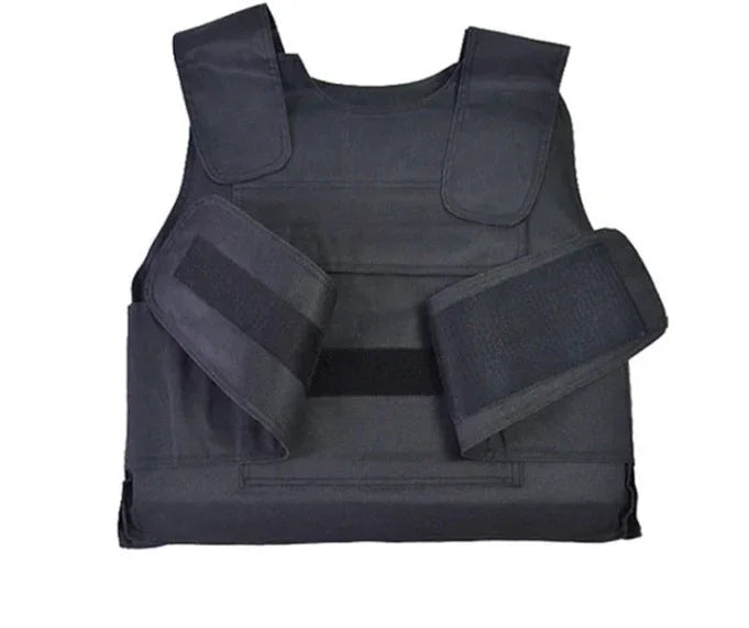 Black tactical vest with adjustable straps, durable fabric, modern streetwear fit