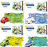 Set of colorful interlocking play mats with themed tracks and cartoon vehicles, including car, plane, and boat.