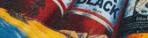 Colorful streetwear shirt featuring bold graphic cans, tropical beach, and vibrant colors