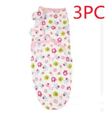 Colorful baby swaddle blanket with pink trim and cute cartoon animal print, soft cotton fabric