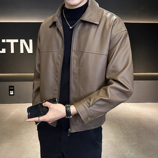 Slim-fit Trendy High-grade Pu Shuai Motorcycle Retro Minority Leather Coat